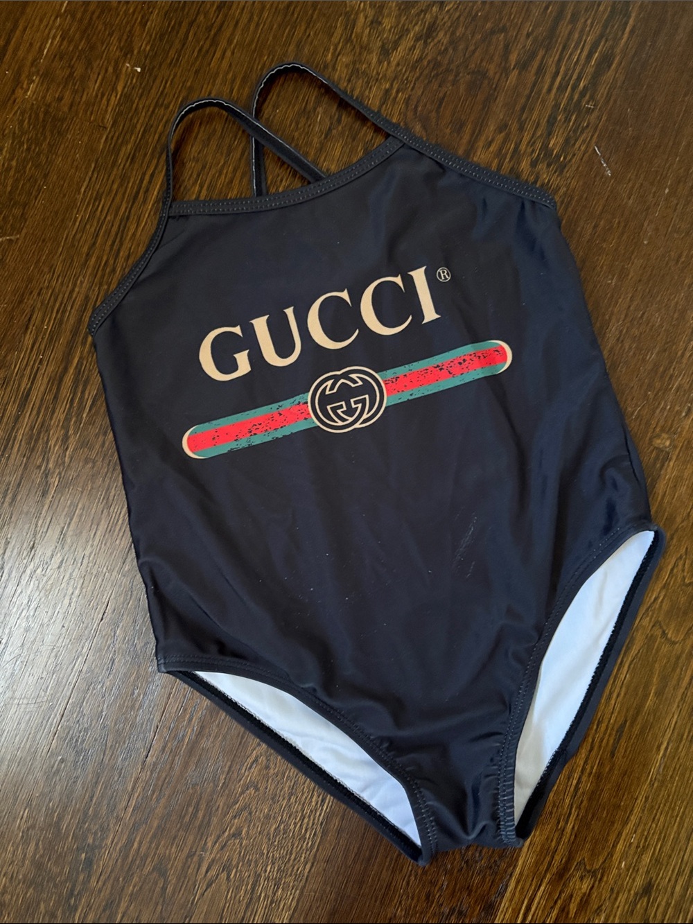 Designer Insipired Girls' Black Logo One-Piece Swimsuit